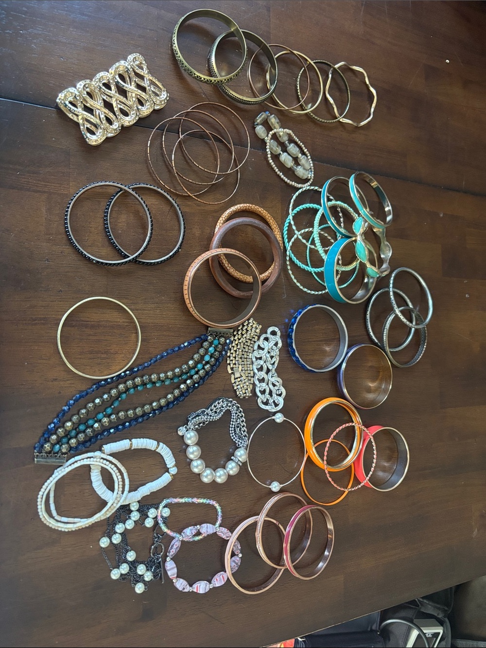 Mixed Women’s Stackable Bracelet Set in Gold, Teal, Blue, Brown, Orange, Pink